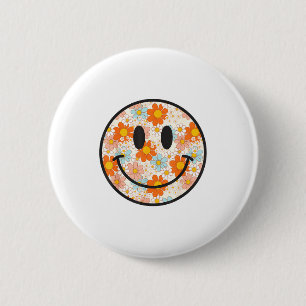 Happy Retro Daisy Smile Face Preppy Aesthetic Men Button