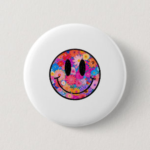 Happy Retro Daisy Smile Face Preppy Aesthetic Men  Button