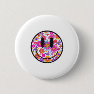 Happy Retro Daisy Smile Face Preppy Aesthetic Men  Button