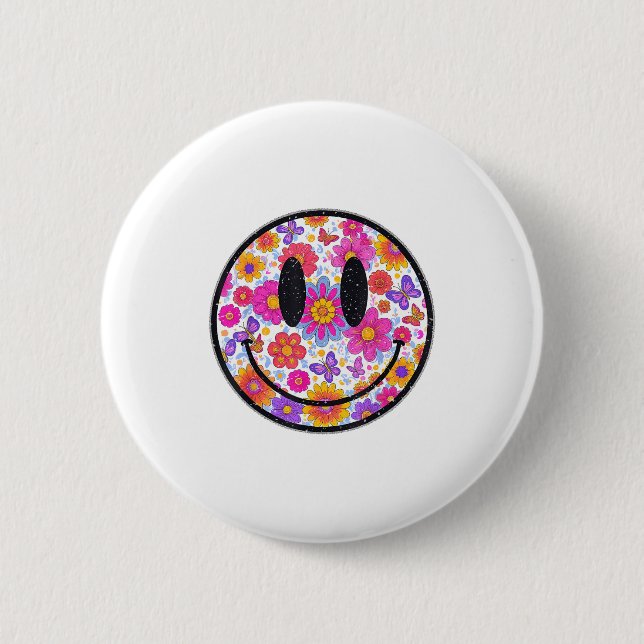 Happy Retro Daisy Smile Face Preppy Aesthetic Men  Button (Front)