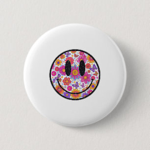 Happy Retro Daisy Smile Face Preppy Aesthetic Men  Button