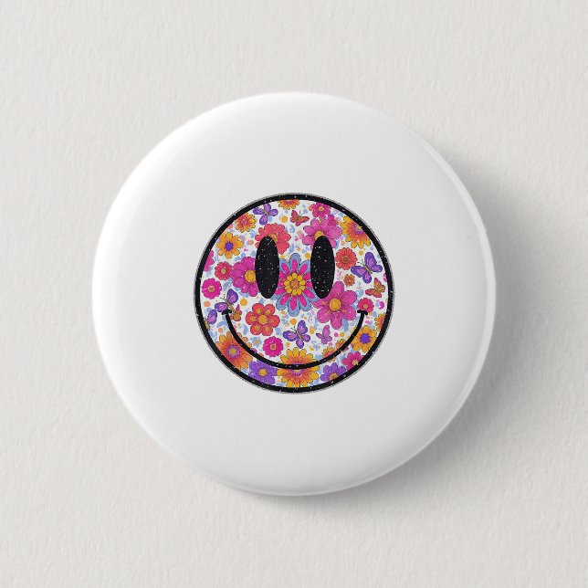 Happy Retro Daisy Smile Face Preppy Aesthetic Men  Button (Front)