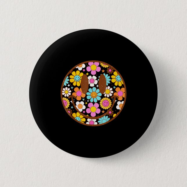Happy Retro Daisy Smile Face Preppy Aesthetic Men  Button (Front)