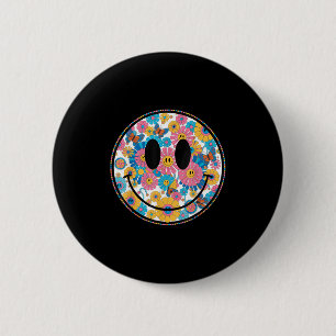 Happy Retro Daisy Smile Face Preppy Aesthetic Men Button