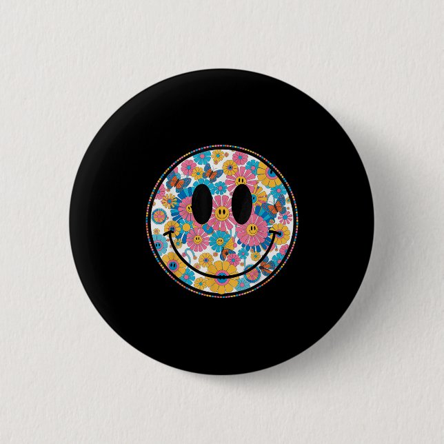Happy Retro Daisy Smile Face Preppy Aesthetic Men  Button (Front)
