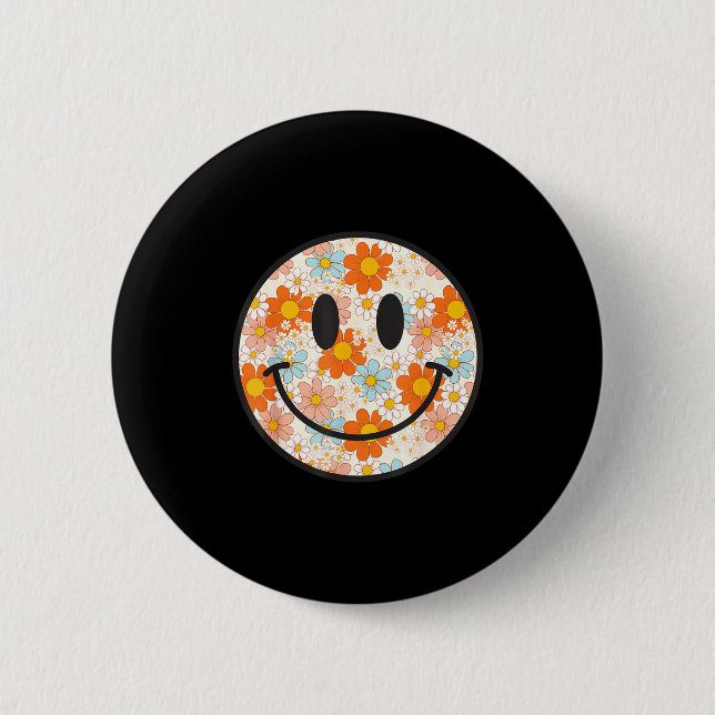 Happy Retro Daisy Smile Face Preppy Aesthetic Men  Button (Front)