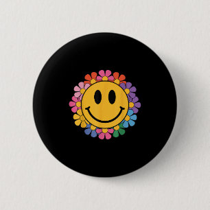 Happy Retro Daisy Smile Face Preppy Aesthetic Men Button