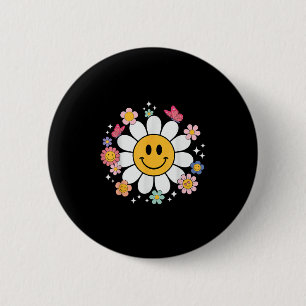 Happy Retro Daisy Smile Face Preppy Aesthetic Men Button