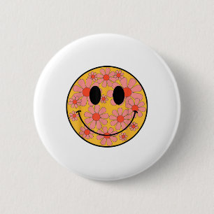 Happy Retro Daisy Smile Face Preppy Aesthetic Men  Button