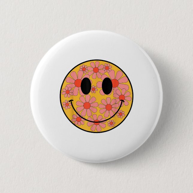 Happy Retro Daisy Smile Face Preppy Aesthetic Men  Button (Front)