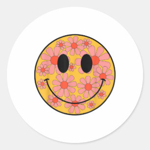 Happy Retro Daisy Smile Face Preppy Aesthetic Men Classic Round Sticker
