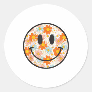 Happy Retro Daisy Smile Face Preppy Aesthetic Men Classic Round Sticker