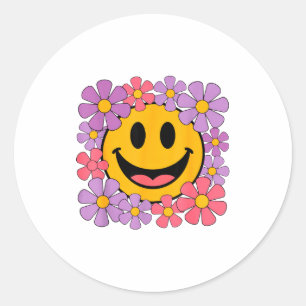 Happy Retro Daisy Smile Face Preppy Aesthetic Men Classic Round Sticker
