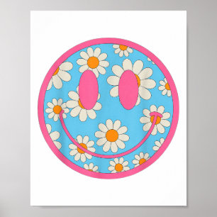 Happy Retro Daisy Smile Face Preppy Aesthetic Men Poster