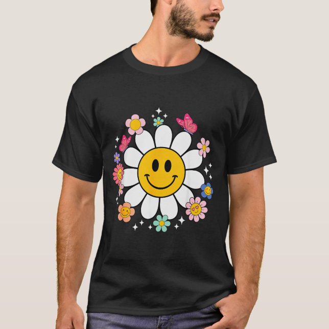 Happy Retro Daisy Smile Face Preppy Aesthetic Men  T-Shirt (Front)