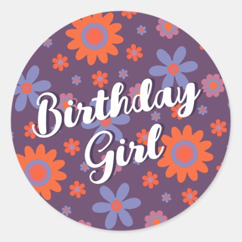   Happy Retro Flowers 70s Daisy Cute Birthday Girl Classic Round Sticker