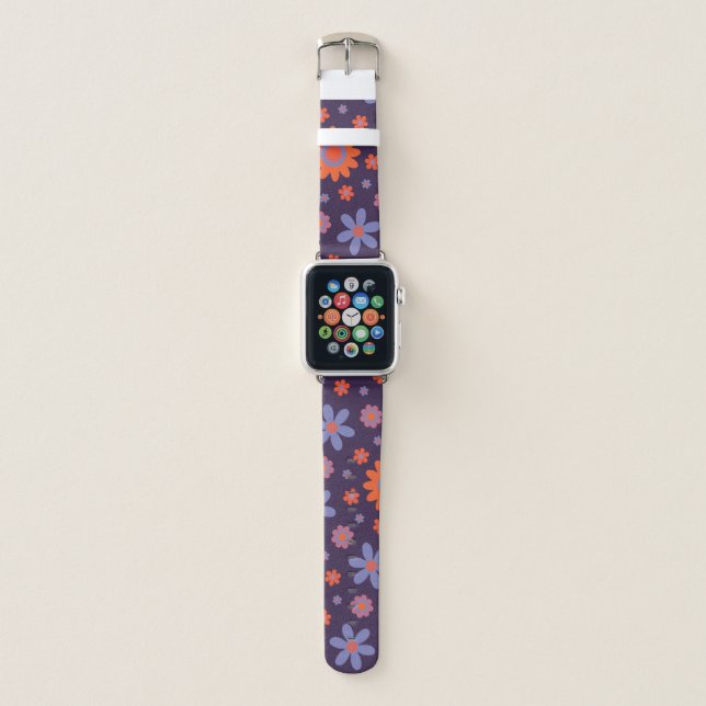  Happy Retro Flowers Cute 70s Hippie Daisy Pattern Apple Watch Band (Front)