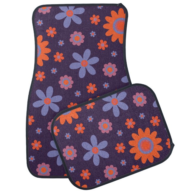  Happy Retro Flowers Cute 70s Hippie Daisy Pattern Car Floor Mat (Set)