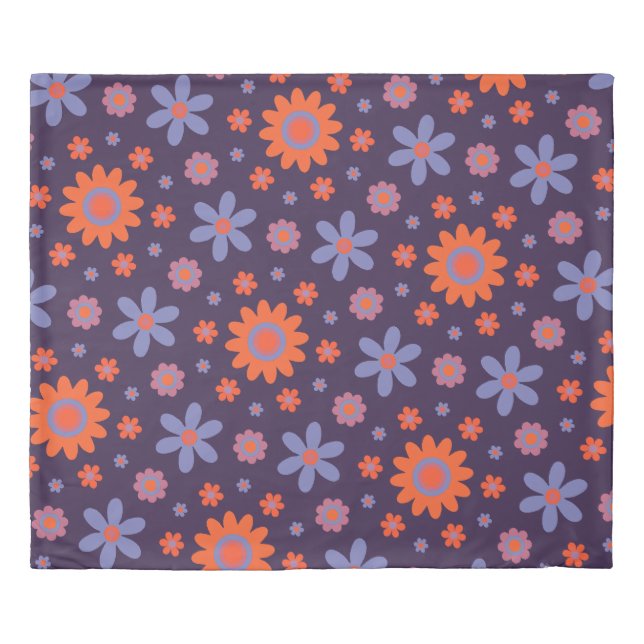  Happy Retro Flowers Cute 70s Hippie Daisy Pattern Duvet Cover (Front)