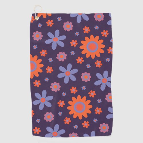  Happy Retro Flowers Cute 70s Hippie Daisy Pattern Golf Towel