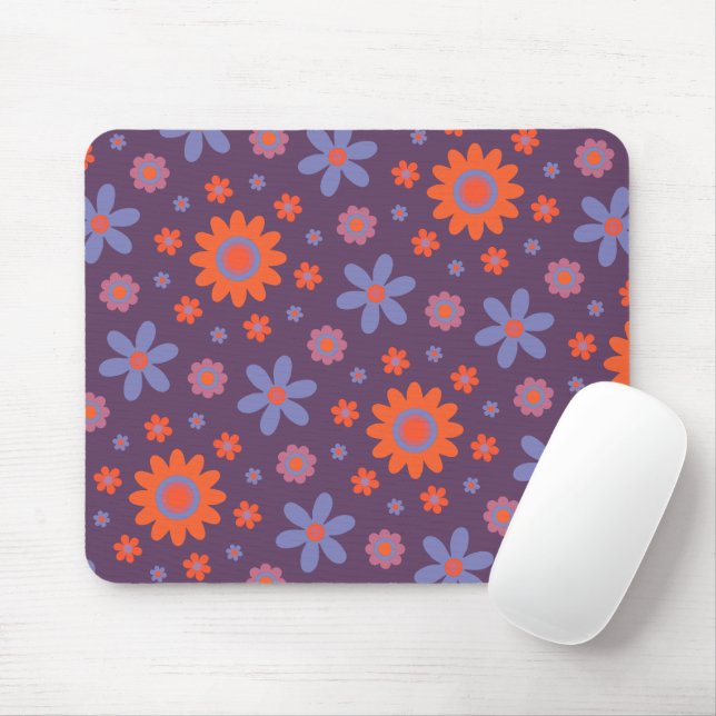  Happy Retro Flowers Cute 70s Hippie Daisy Pattern Mouse Pad (With Mouse)