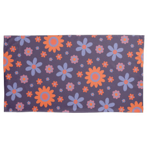 Happy Retro Flowers Cute 70s Hippie Daisy Pattern Pillow Case