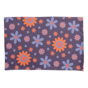 Happy Retro Flowers Cute 70s Hippie Daisy Pattern Pillow Case