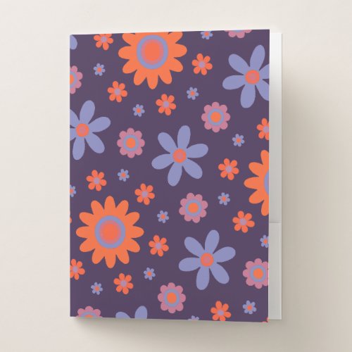  Happy Retro Flowers Cute 70s Hippie Daisy Pattern Pocket Folder