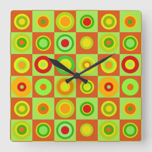 Happy Retro Modern Polka Dots Circles Op Art 1970s Square Wall Clock