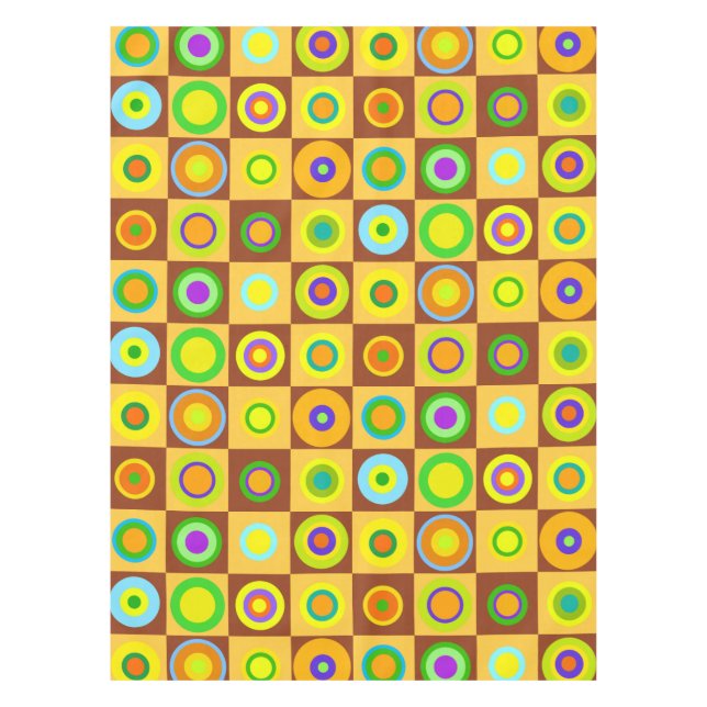 Happy Retro Modern Polka Dots Circles Op Art 1970s Tablecloth (Front)