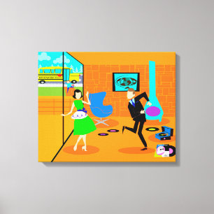 Happy Retro Parents Stretched Canvas Print