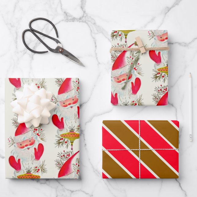 Happy Retro Santa Wrapping Paper Sheets (Front)