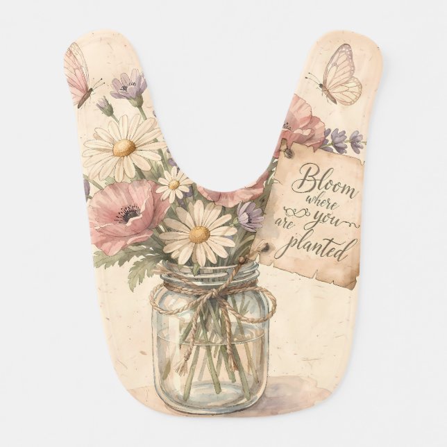 Happy Retro Sun Over Rolling Hills Baby Bib (Front)
