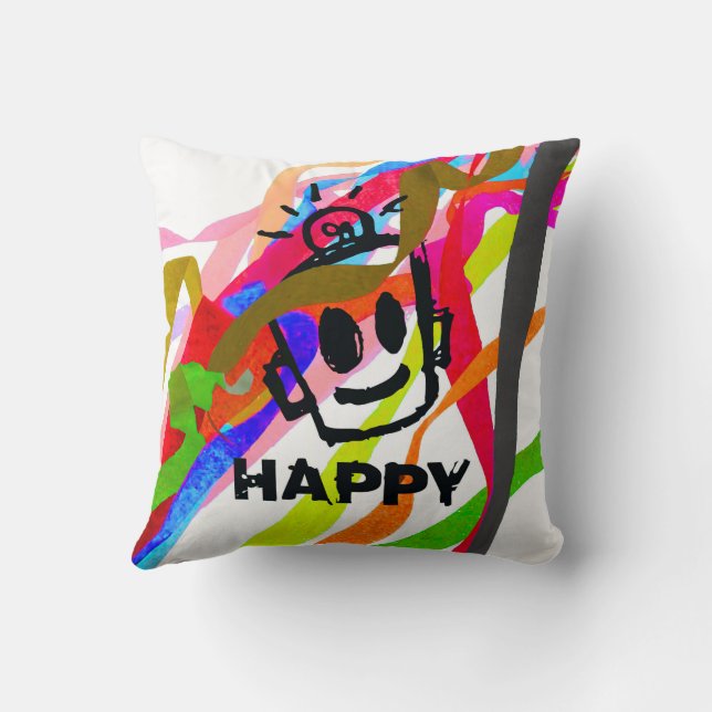 HAPPY Ribbons Wall Clock Throw Pillow (Back)