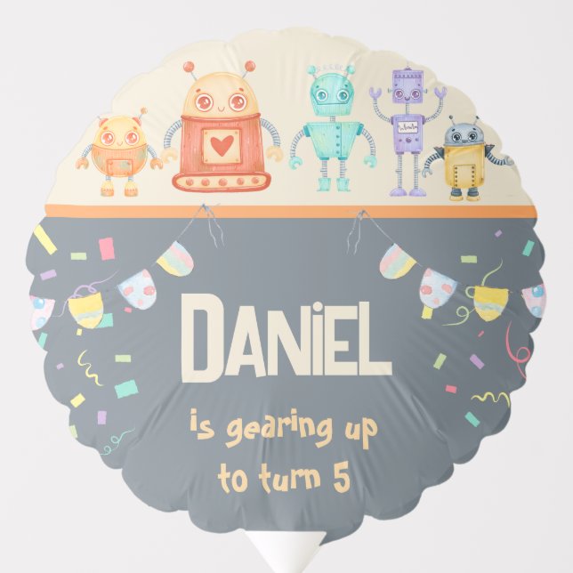 Happy Robot Birthday Party Kids  Balloon (Front)