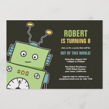 Happy Robot Boys Birthday Party Invitations by IckleCritters at Zazzle