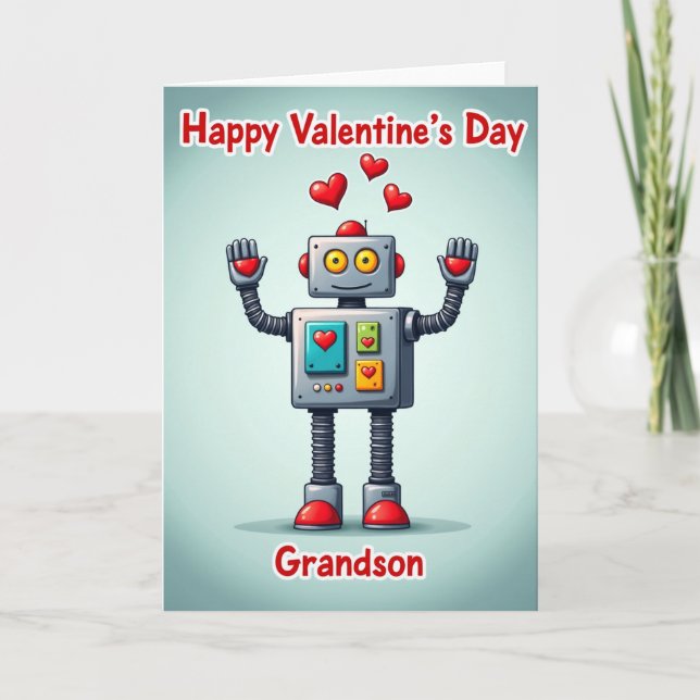 Happy Robot Valentine Grandson Card (Front)