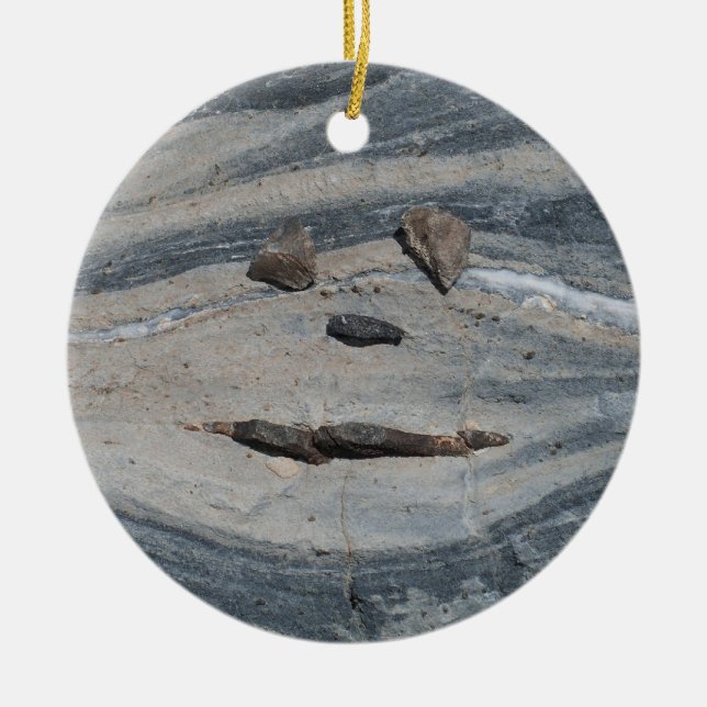 Happy Rock Face Ceramic Ornament (Front)