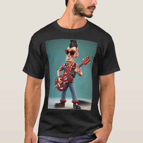 Happy Rockabilly Guitarist T_Shirt  3D Cartoon 