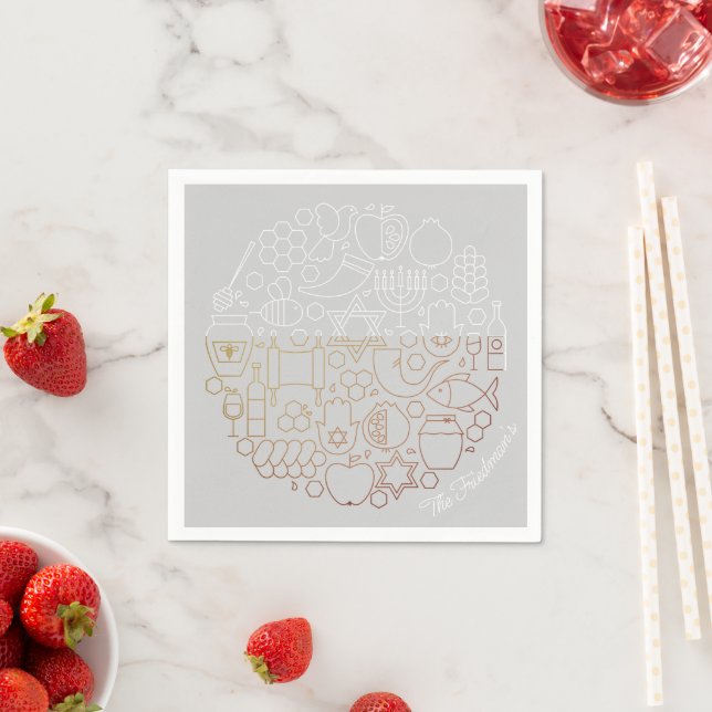Happy Rosh Hashanah Holiday Icons Shanah Tova Name Napkins (Insitu)