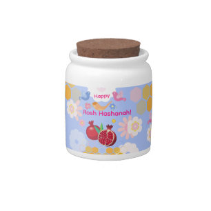 Happy Rosh Hashanah Jewish New Year Floral Pattern Candy Jar