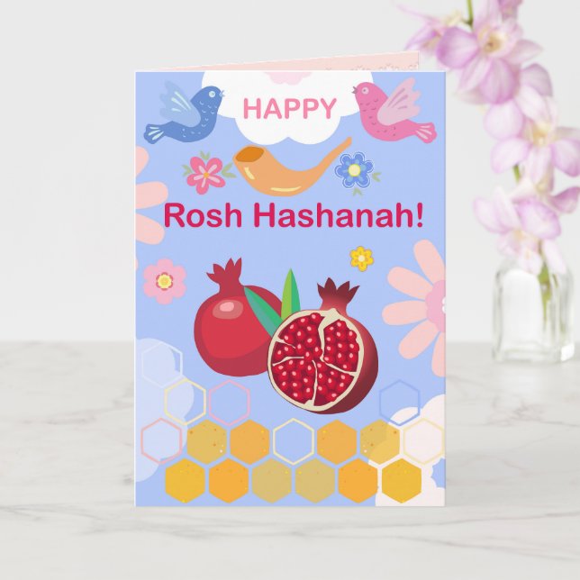 Happy Rosh Hashanah Jewish New Year Floral Pattern Card (Orchid)