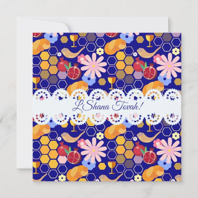 Happy Rosh Hashanah Jewish New Year Floral Pattern Card (Front)