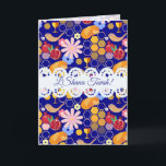 Happy Rosh Hashanah Jewish New Year Floral Pattern Card<br><div class="desc">Happy Rosh Hashanah Lettering "L'Shana Tova" Jewish New Year Holiday Traditional Jewish sweet food symbols card. Torah, Honey and apple, shofar, pomegranate, star of David, Shofar, Flowers, Blue bird, Hallah challah Rosh Hashana traditional fruits Autumn season Holiday celebration, Family and Friends Party Decoration, Shanah Tovah festival Party, sukkot event. Judaica...</div>