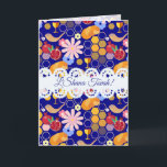 Happy Rosh Hashanah Jewish New Year Floral Pattern Card<br><div class="desc">Happy Rosh Hashanah Lettering "L'Shana Tova" Jewish New Year Holiday Traditional Jewish sweet food symbols card. Torah, Honey and apple, shofar, pomegranate, star of David, Shofar, Flowers, Blue bird, Hallah challah Rosh Hashana traditional fruits Autumn season Holiday celebration, Family and Friends Party Decoration, Shanah Tovah festival Party, sukkot event. Judaica...</div>