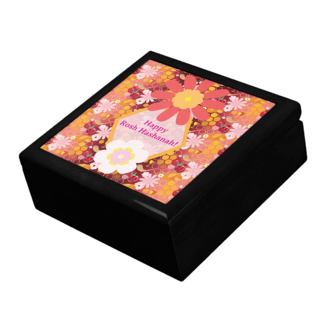 Happy Rosh Hashanah Jewish New Year Floral Pattern Gift Box (Side)