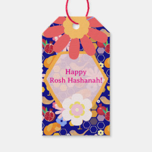 Happy Rosh Hashanah Jewish New Year Floral Pattern Gift Tags