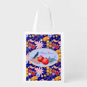 Happy Rosh Hashanah Jewish New Year Floral Pattern Grocery Bag