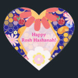 Happy Rosh Hashanah Jewish New Year Floral Pattern Heart Sticker<br><div class="desc">Happy Rosh Hashanah Lettering "L'Shana Tova" Jewish New Year Holiday symbols card. Torah, Honey and apple, shofar, pomegranate, star of David, Flowers, Rosh Hashana traditional fruits autumn season, Shanah Tovah festival Party decoration, sukkot event. Judaica Religion. Vintage. Crafts & Party Supplies > Gift Wrapping Supplies > Stickers & Labels Card...</div>