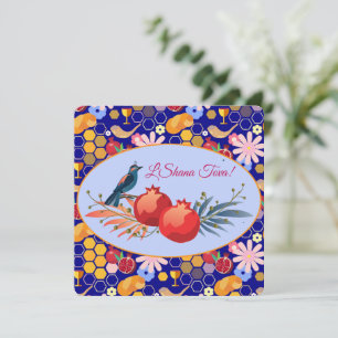 Happy Rosh Hashanah Jewish New Year Floral Pattern Holiday Card